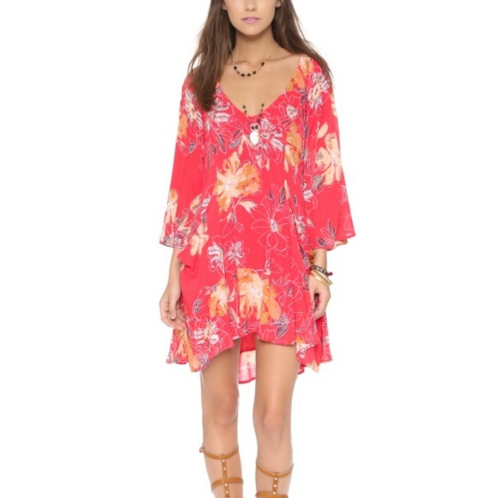 Free People Eyes on You Red Floral Boho Dress